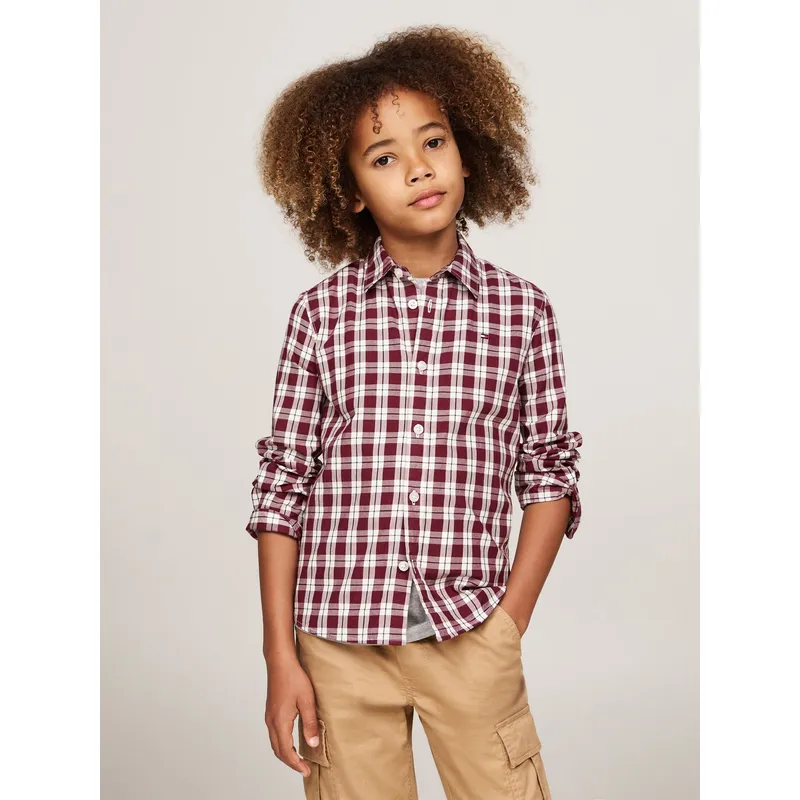 TOMMY HILFIGER - Camisa roja de cuadros con logo Para Niño Tommy Hilfiger