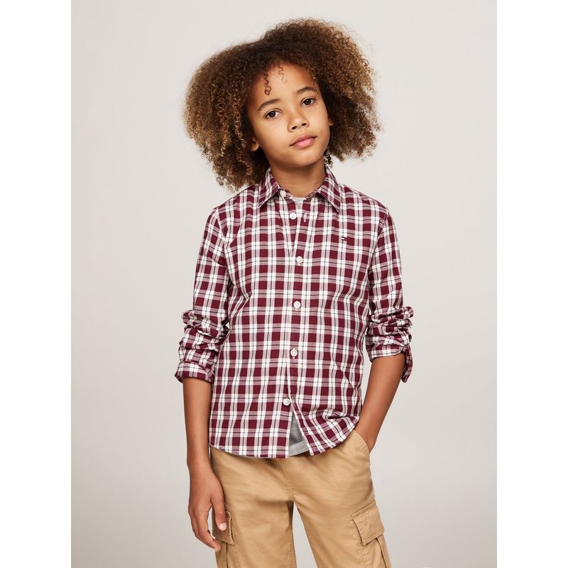 TOMMY HILFIGER - Camisa roja de cuadros con logo Para Niño Tommy Hilfiger