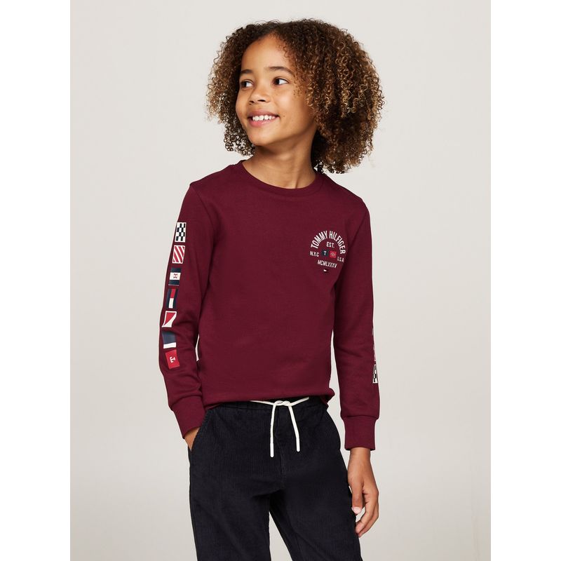 TOMMY HILFIGER - Camiseta Vinotinto Con Logo Y Banderas Para Niño Tommy Hilfiger