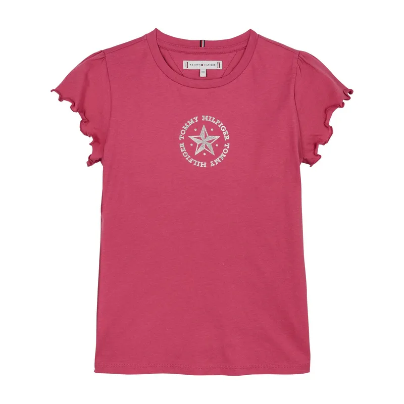 TOMMY HILFIGER - Camiseta Niña Rosa Con Logo Metálico Tommy Hilfiger