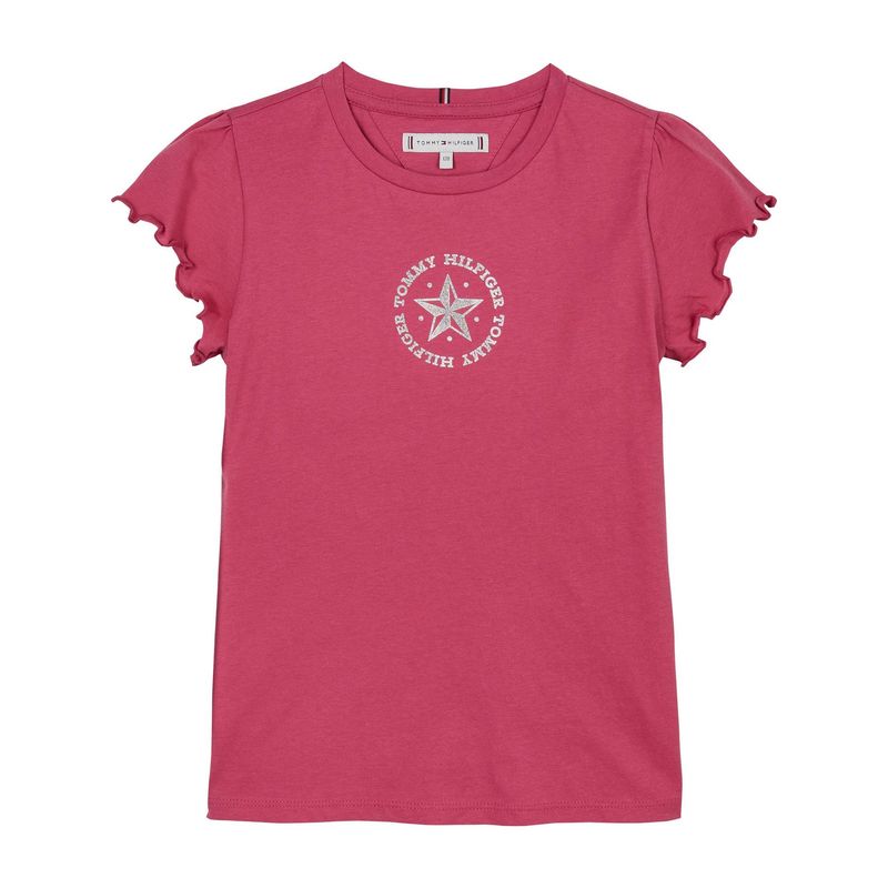 TOMMY HILFIGER - Camiseta Niña Rosa Con Logo Metálico Tommy Hilfiger