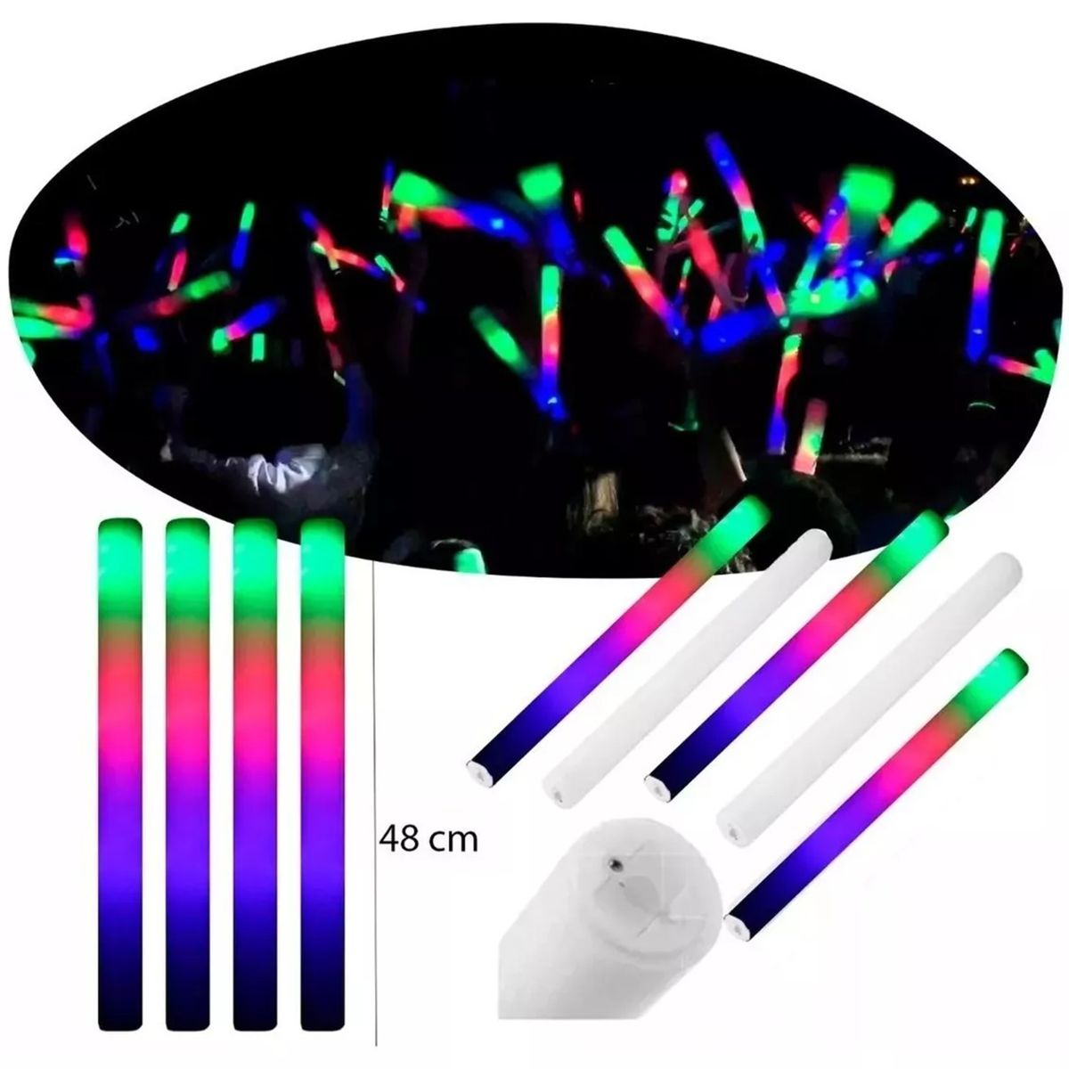 GENERICO - Barra Baston Espuma Led Hora Loca Multicolor Eventos X 12