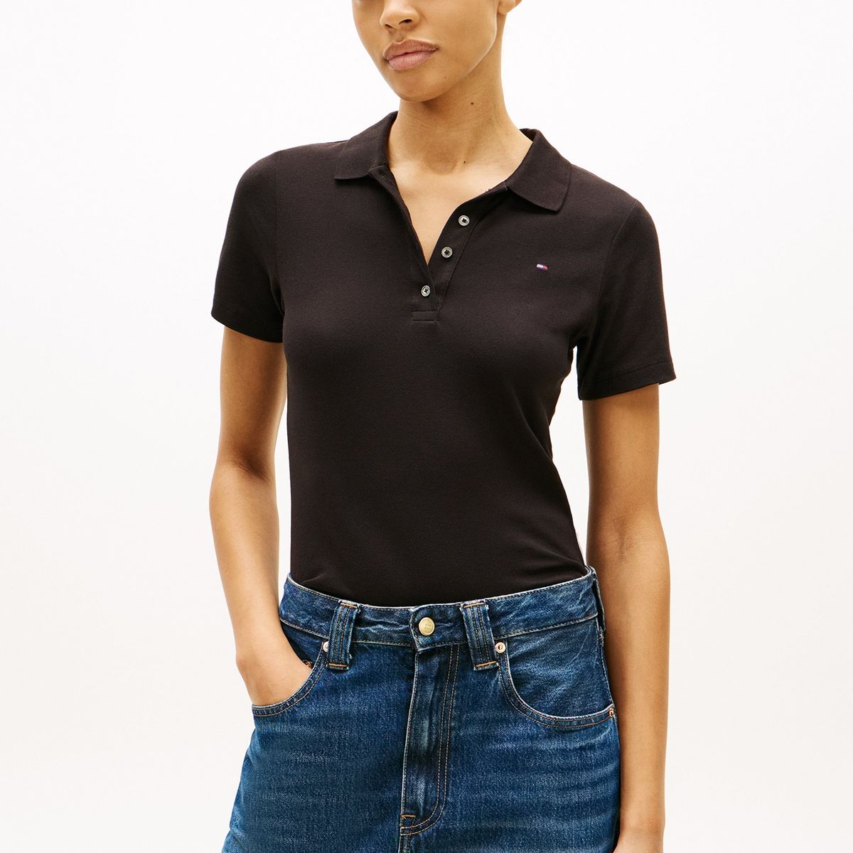 TOMMY HILFIGER - Polo negro de corte slim con tejido pique Tommy Hilfiger