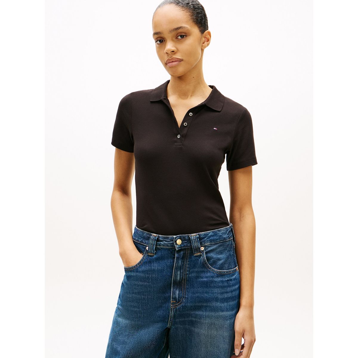 TOMMY HILFIGER - Polo negro de corte slim con tejido pique Tommy Hilfiger