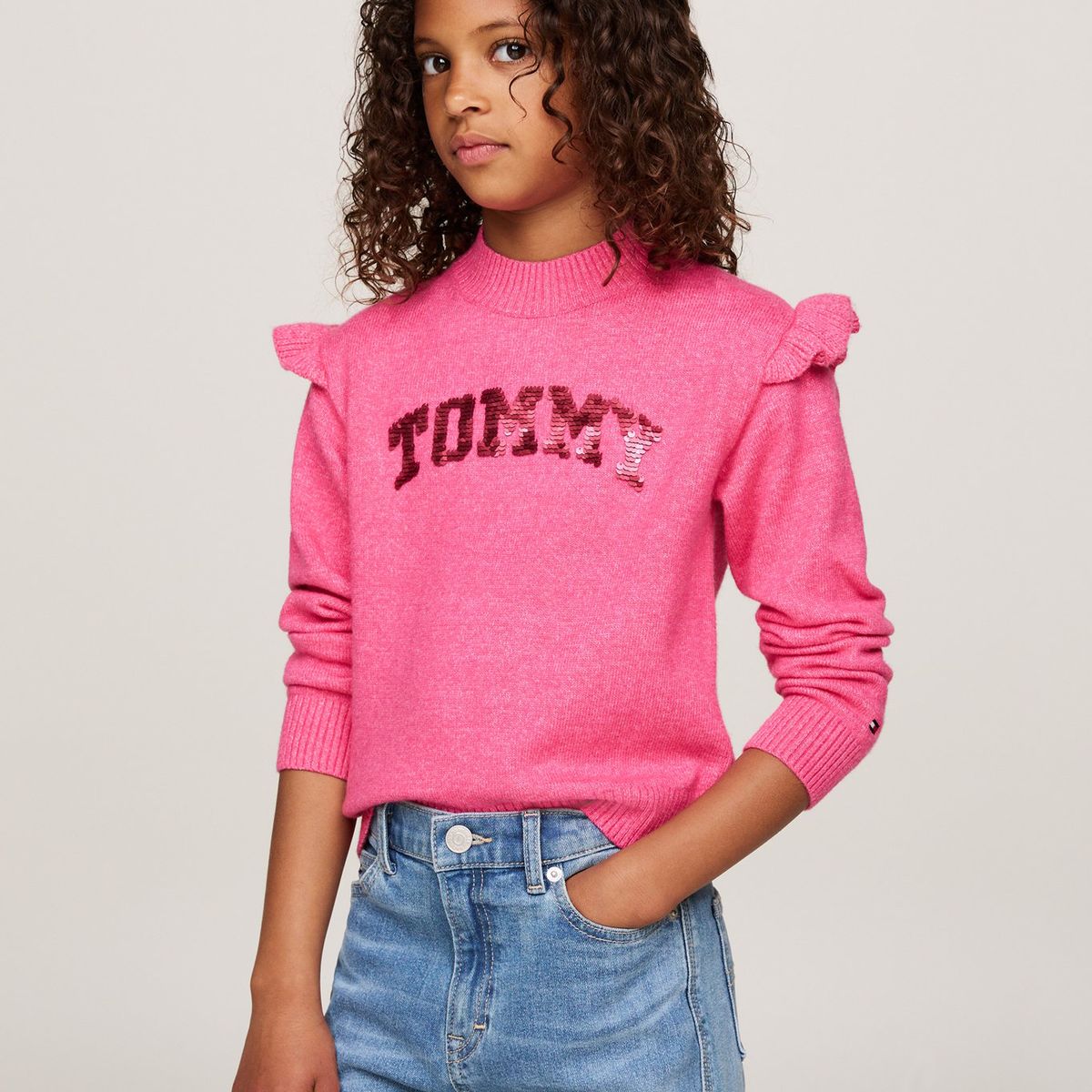 TOMMY HILFIGER - Saco Rosa Niña Tejido Con Logo De Lentejuelas Tommy Hilfiger