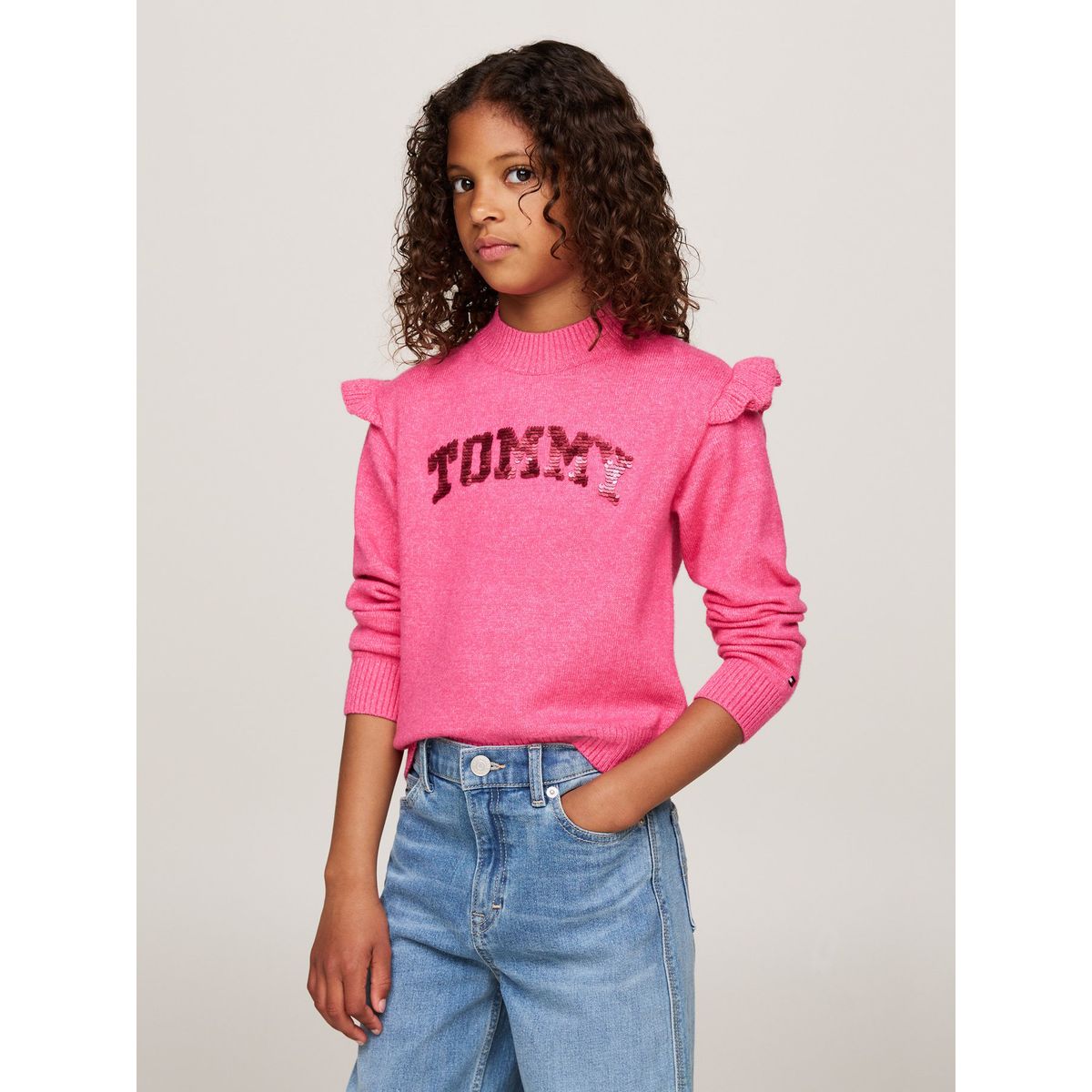 TOMMY HILFIGER - Saco Rosa Niña Tejido Con Logo De Lentejuelas Tommy Hilfiger