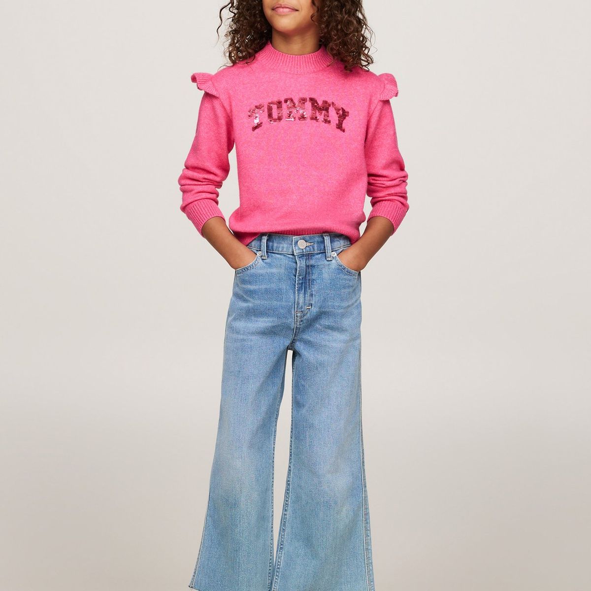 TOMMY HILFIGER - Saco Rosa Niña Tejido Con Logo De Lentejuelas Tommy Hilfiger