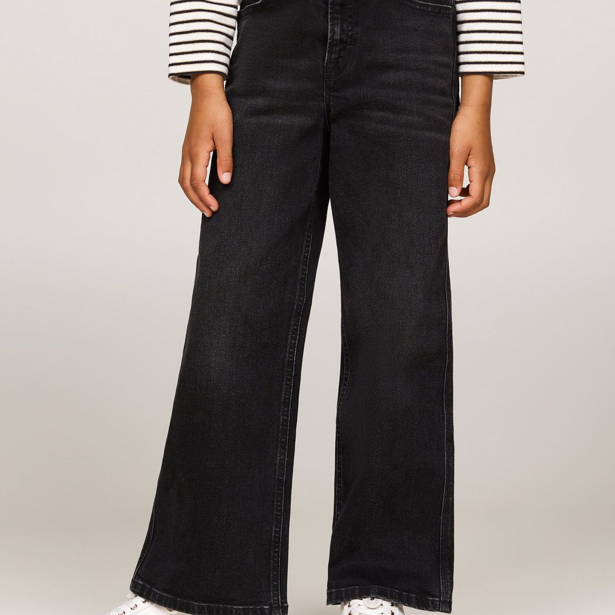 TOMMY HILFIGER - Jeans Negro Niña Desteñidos De Pierna Ancha En Negro Tommy Hilfiger