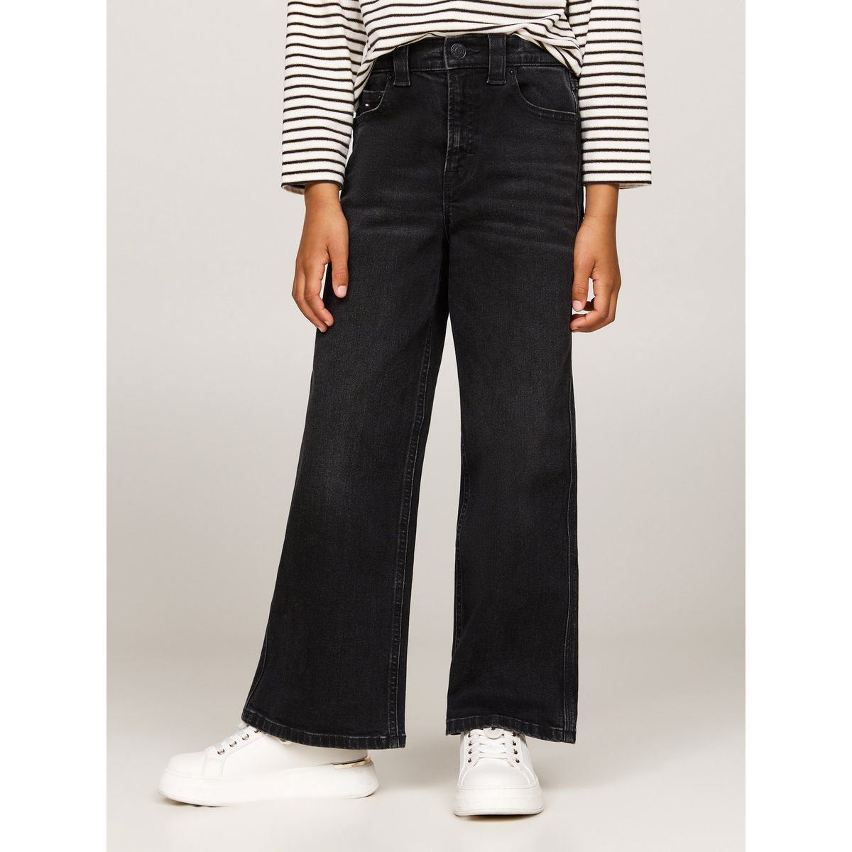 TOMMY HILFIGER - Jeans Negro Niña Desteñidos De Pierna Ancha En Negro Tommy Hilfiger