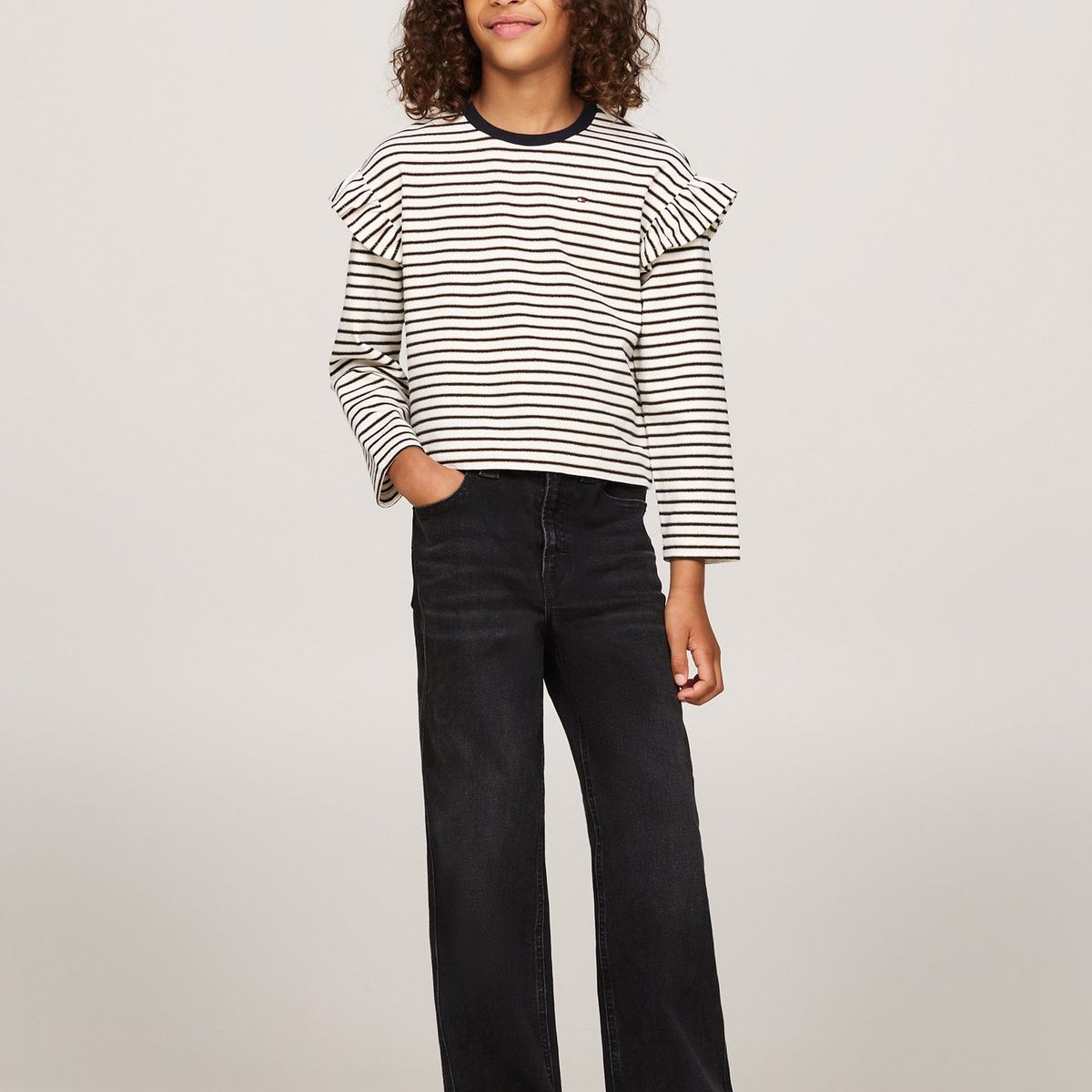 TOMMY HILFIGER - Jeans Negro Niña Desteñidos De Pierna Ancha En Negro Tommy Hilfiger