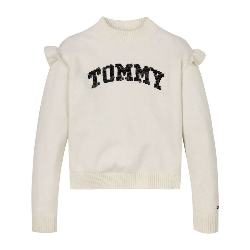 TOMMY HILFIGER - Saco Blanco Niña Tejido Con Logo De Lentejuelas Tommy Hilfiger