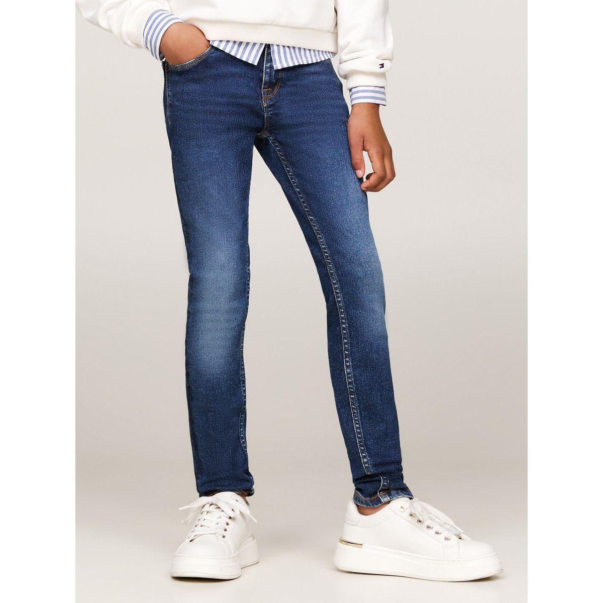 TOMMY HILFIGER - Jeans Azul Niña Ceñidos Y Desteñidos Con Lavado Medio Tommy Hilfiger