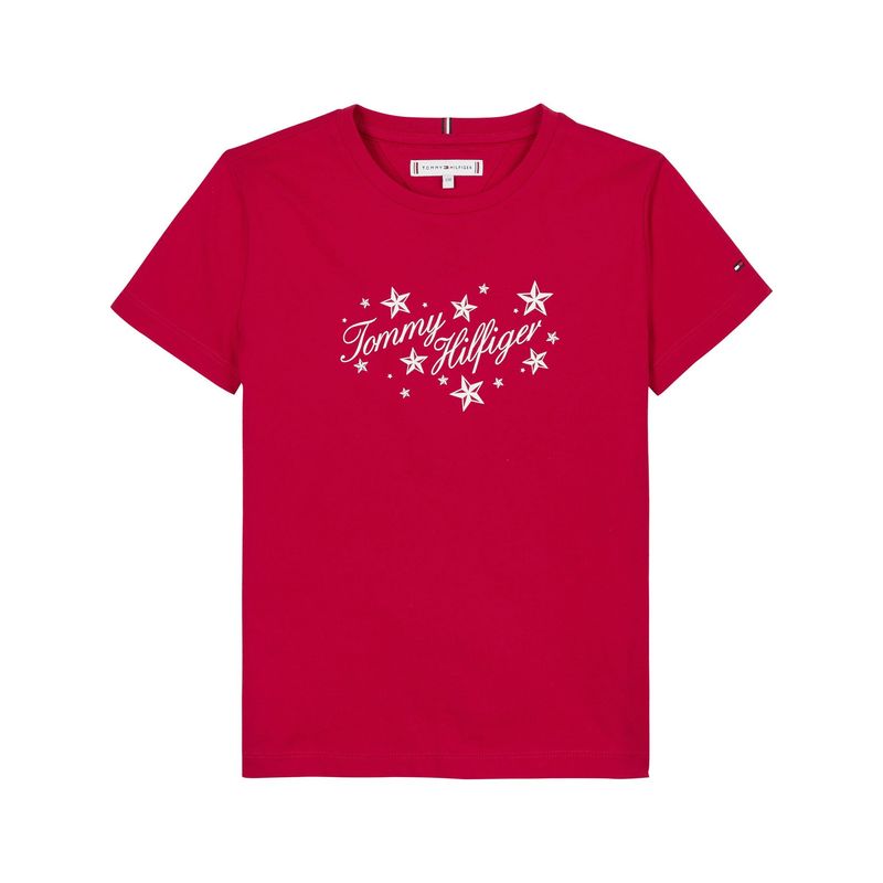 TOMMY HILFIGER - Camiseta Niña Roja Con Logo Script Tommy Hilfiger