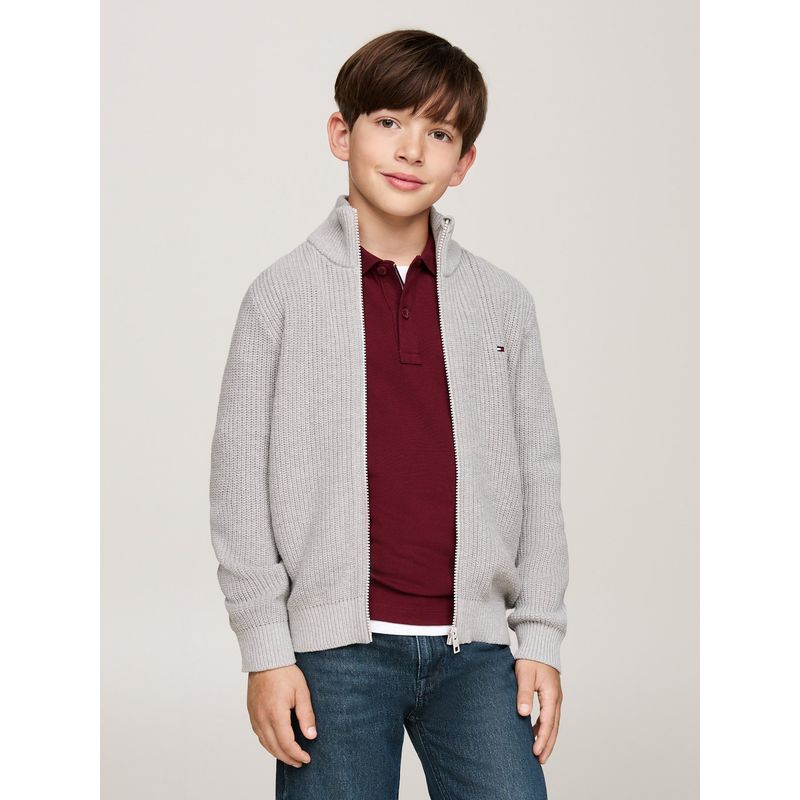 TOMMY HILFIGER - Saco Gris Niño Tejido Con Cierre De Cremallera Y Logo Tommy Hilfiger