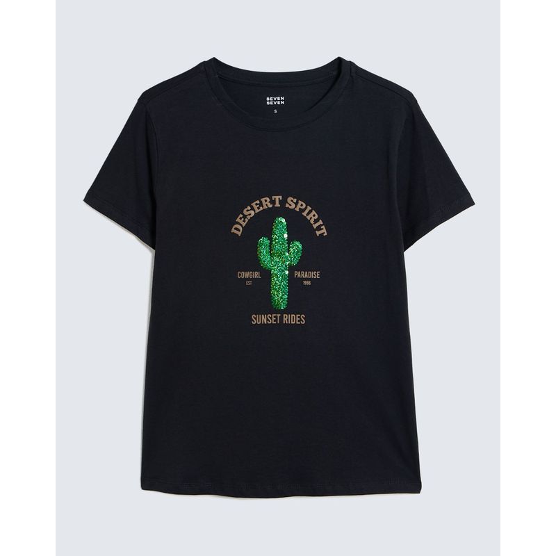 SEVEN SEVEN - Camiseta Para Mujer Manga Corta Color Negro Marca Seven Seven #28096072