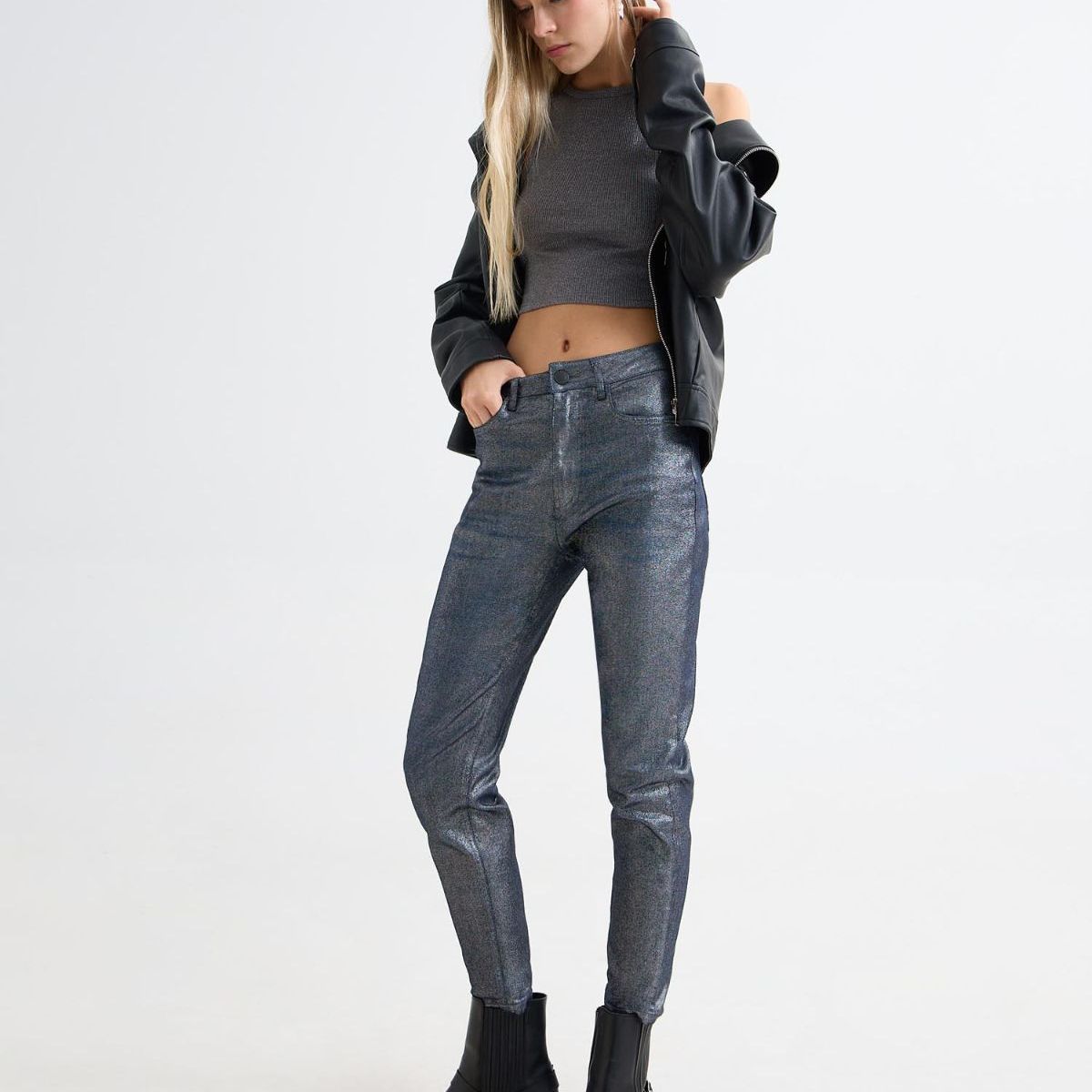 SEVEN SEVEN - Jeans Mom Con Foil Plateado  Para Mujer Gris Seven Seven