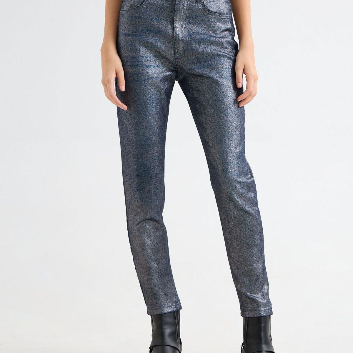 SEVEN SEVEN - Jeans Mom Con Foil Plateado  Para Mujer Gris Seven Seven