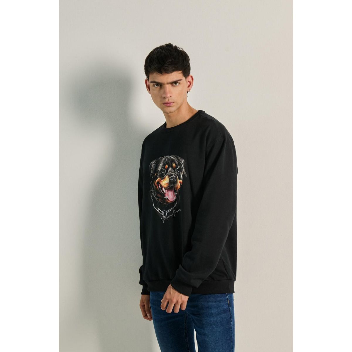 KOAJ - KOAJ Sueter cuello redondo con estampado de Rottweiler HOMBRE