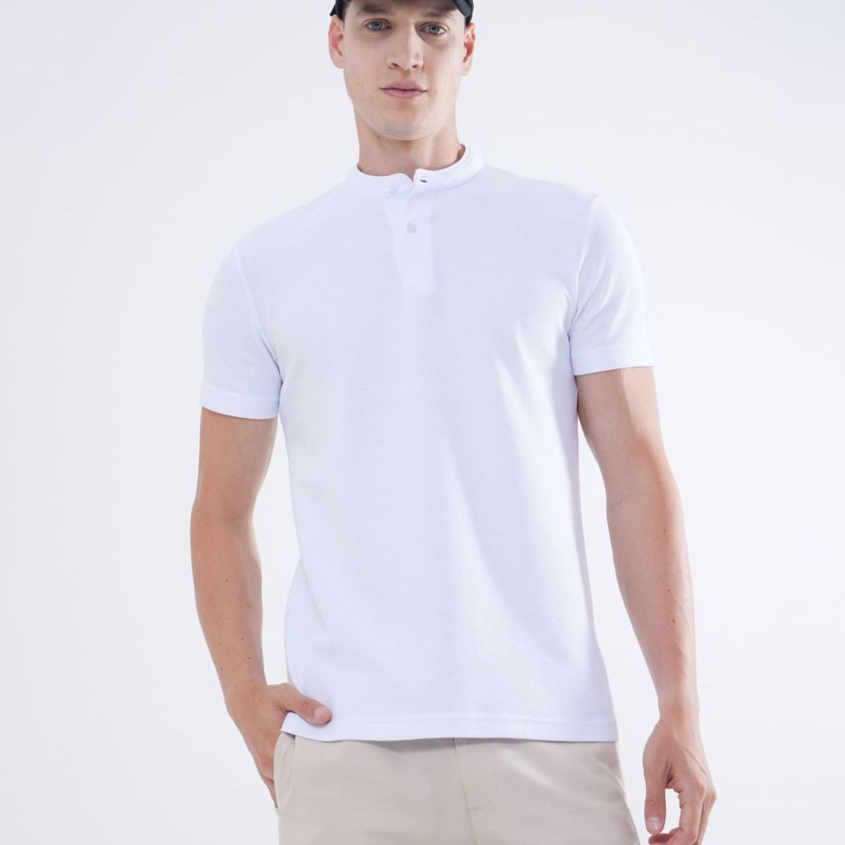SEVEN SEVEN - Polo Texturizada Con Cuello Mao  Para Hombre Blanco Seven Seven