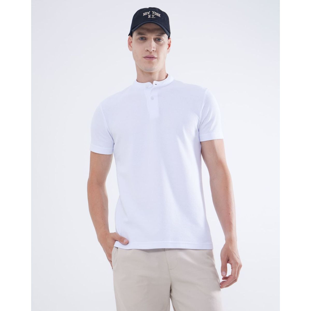 SEVEN SEVEN - Polo Texturizada Con Cuello Mao  Para Hombre Blanco Seven Seven