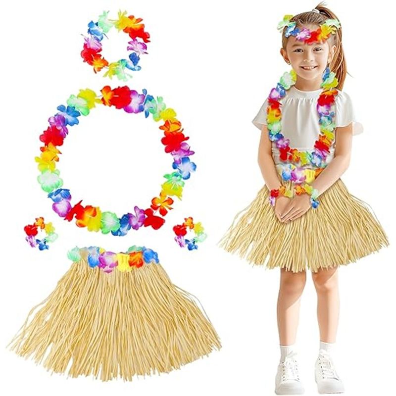 GENERICO - Disfraz Niña Disfraz De Baile Hawaiano Falda Y Flores