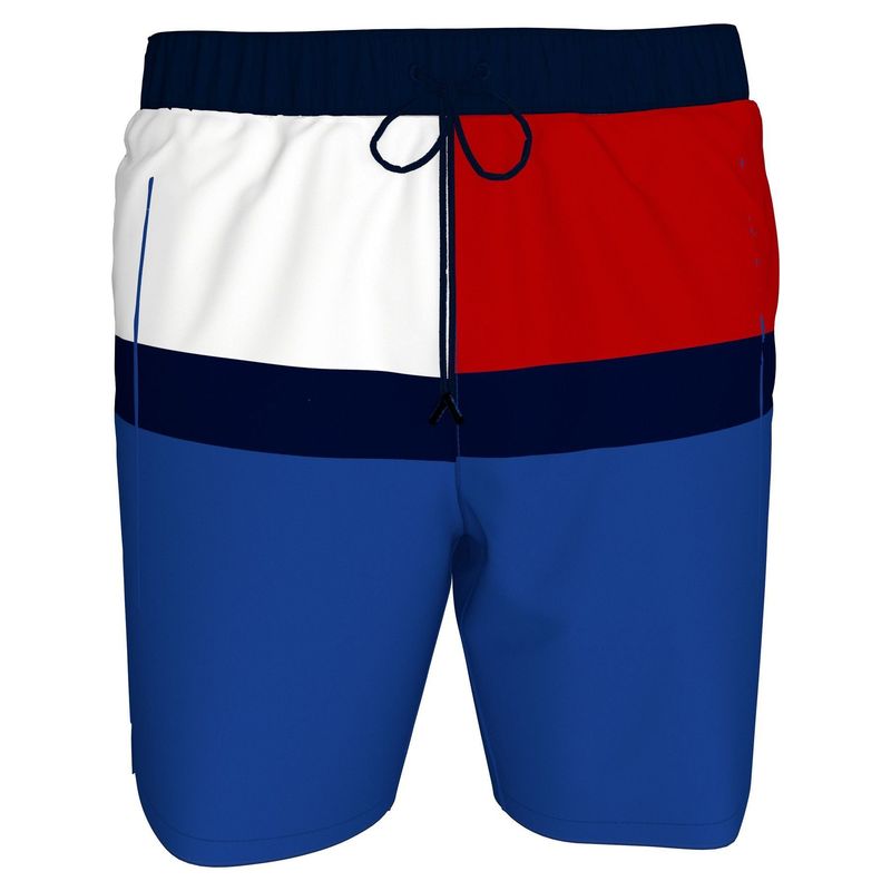 TOMMY HILFIGER - Pantaloneta azul de baño largo con estampado Tommy Hilfiger
