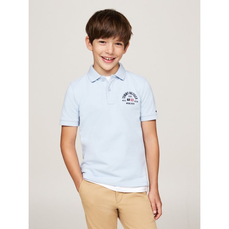 TOMMY HILFIGER - Polo Celeste Niño De Corte Regular Con Logo Tommy Hilfiger