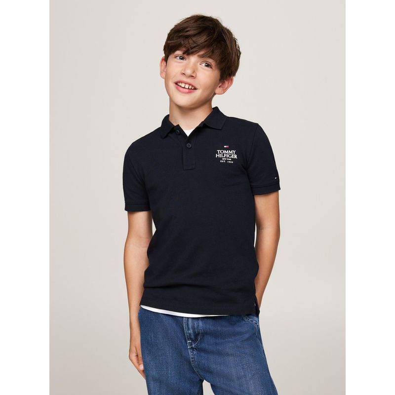 TOMMY HILFIGER - Polo Azul Niño De Corte Regular Con Logo Tommy Hilfiger