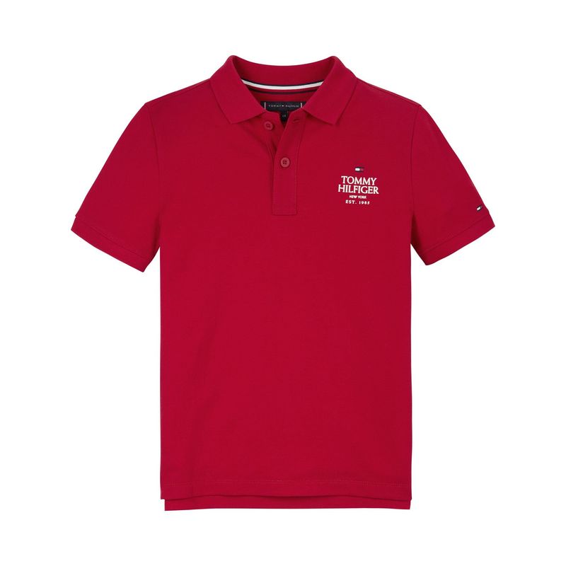 TOMMY HILFIGER - Polo Rojo Niño De Corte Regular Con Logo Tommy Hilfiger