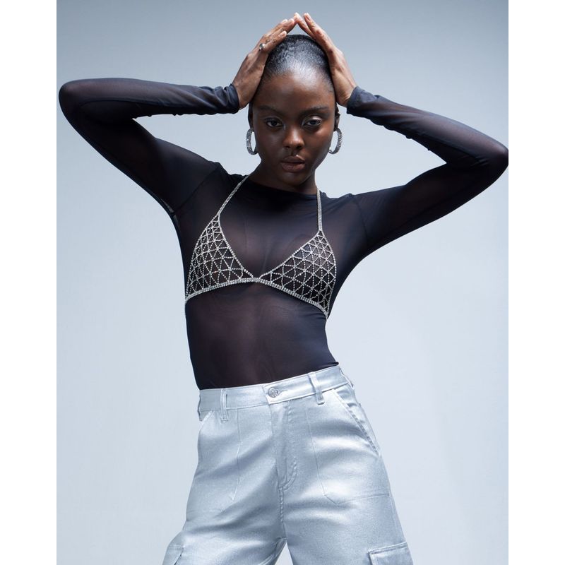 SEVEN SEVEN - Crop Top Para Mujer Manga Sisa Color Plata Marca Seven Seven #28095542