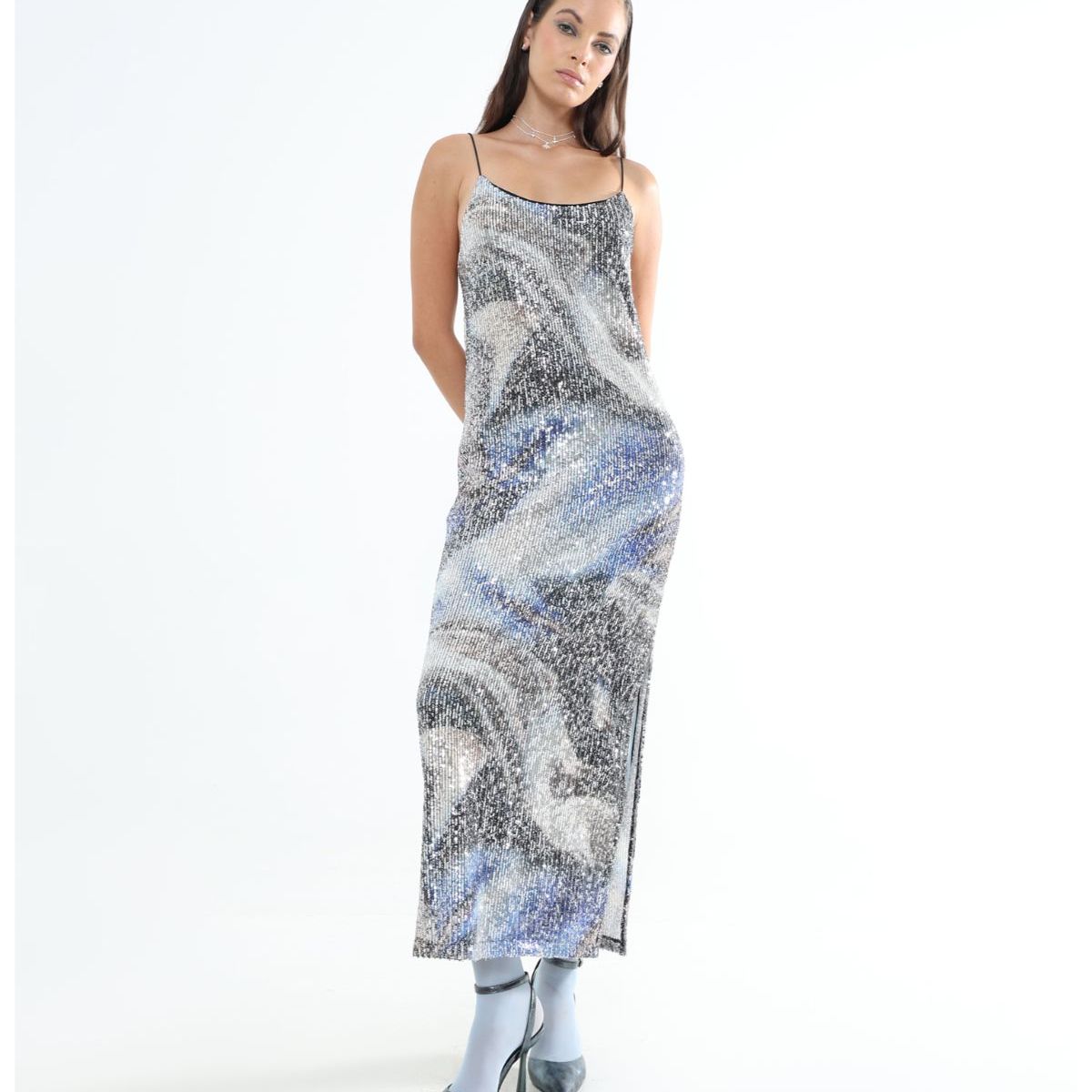 SEVEN SEVEN - Vestido Estampado Con Lentejuelas  Para Mujer Plata Seven Seven