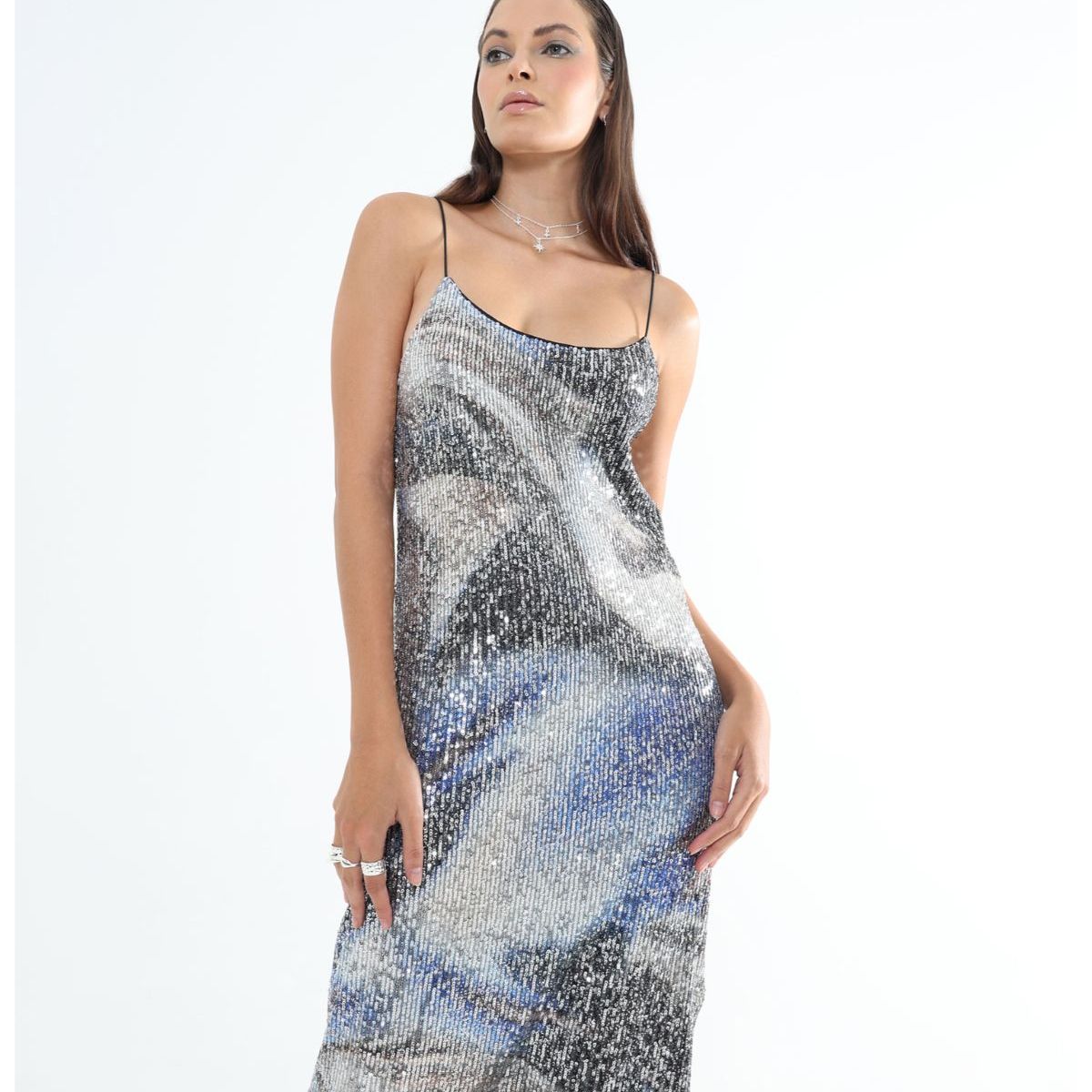 SEVEN SEVEN - Vestido Estampado Con Lentejuelas  Para Mujer Plata Seven Seven
