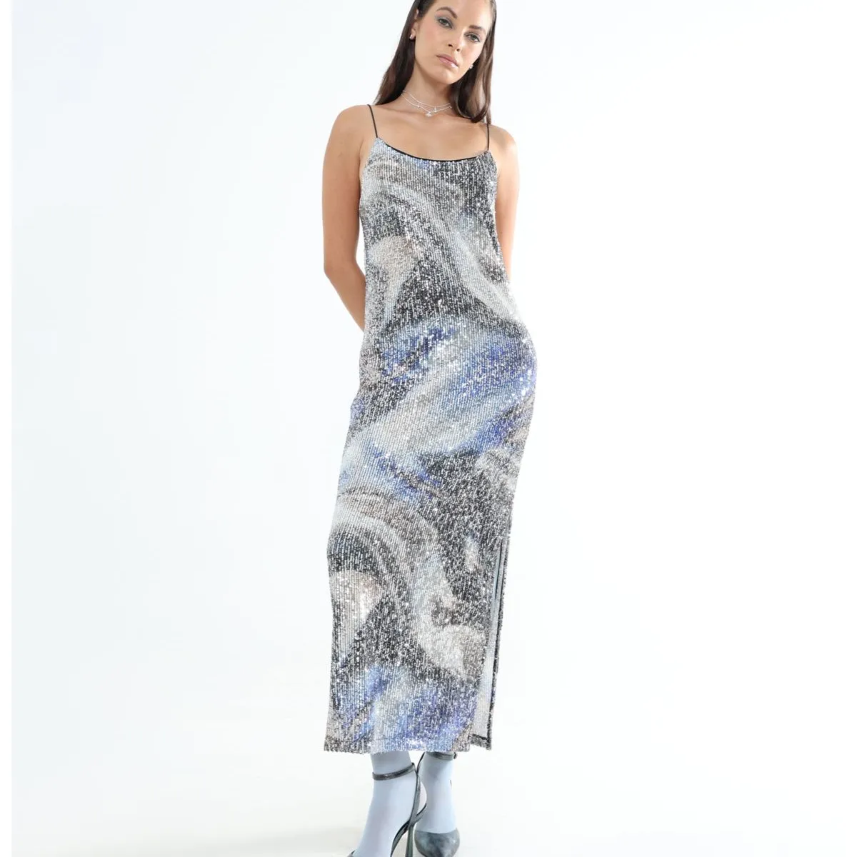 SEVEN SEVEN - Vestido Estampado Con Lentejuelas  Para Mujer Plata Seven Seven