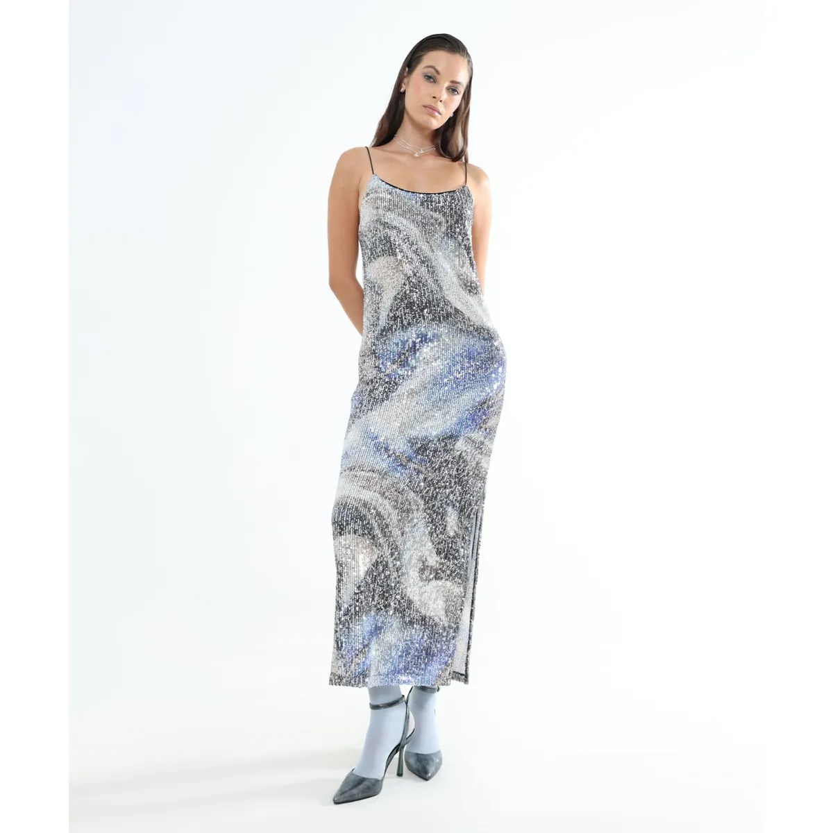SEVEN SEVEN - Vestido Estampado Con Lentejuelas  Para Mujer Plata Seven Seven