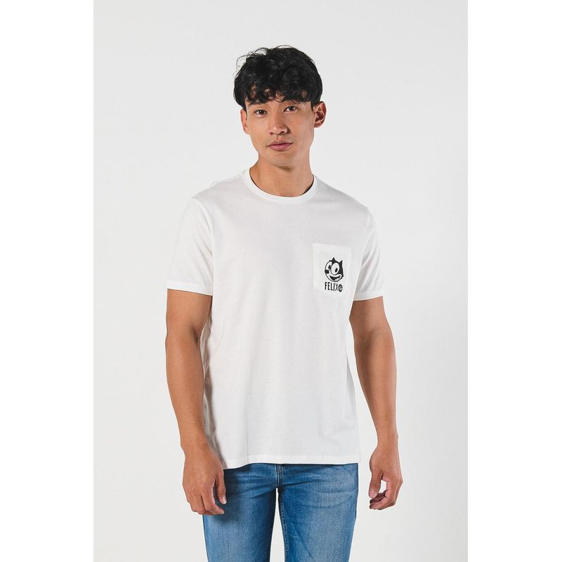 KOAJ - KOAJ Camiseta con bolsillo, manga corta, crema, con estampado  HOMBRE
