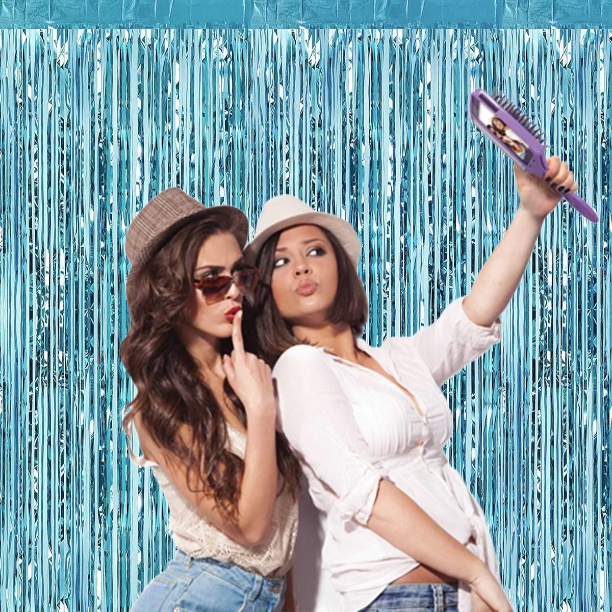 GENERICO - Cortinas Metalizadas Fiestas Cumpleaños X1 Und azul claro