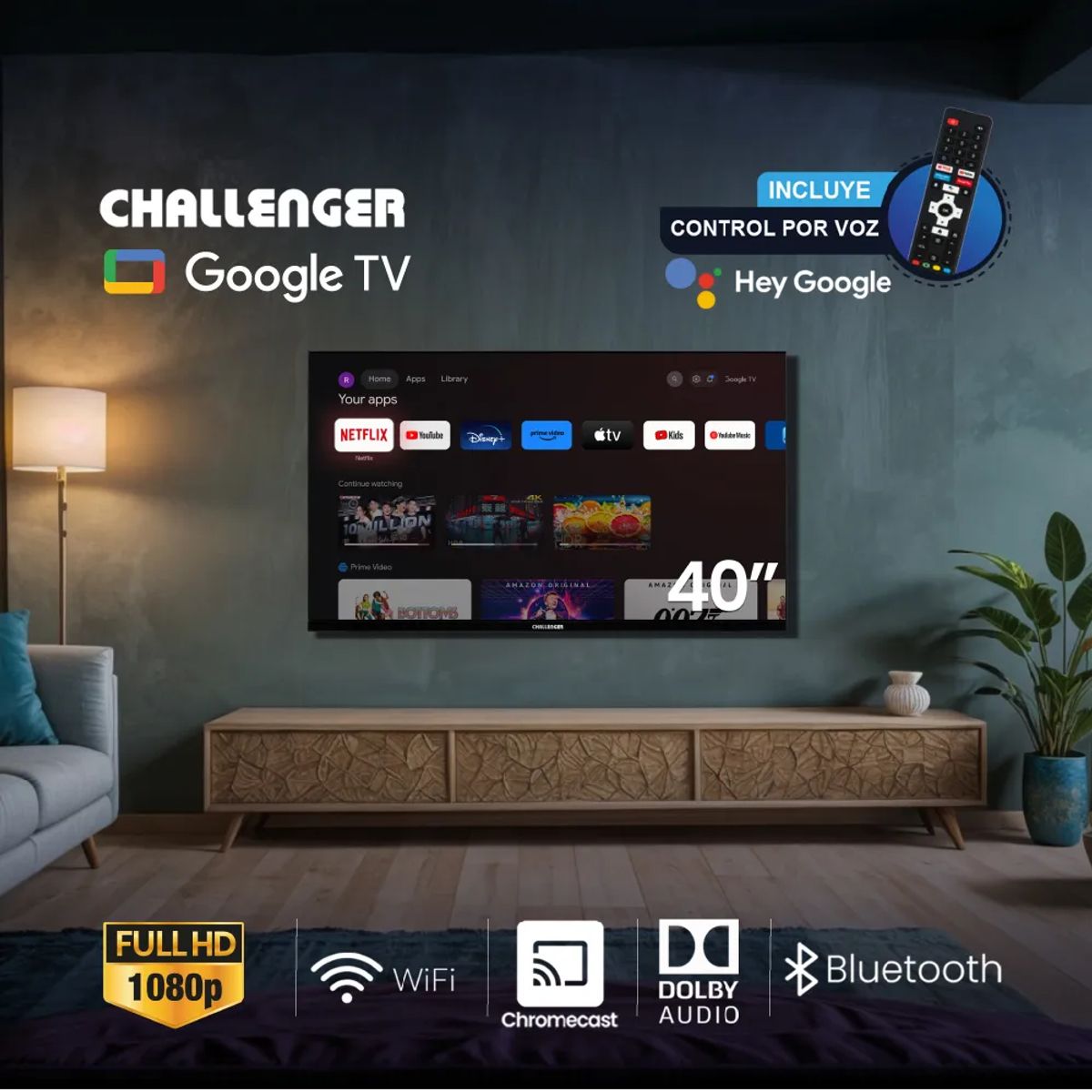 CHALLENGER - Televisor CHALLENGER 40 HD Smart TV LED 40KG84 Google TV