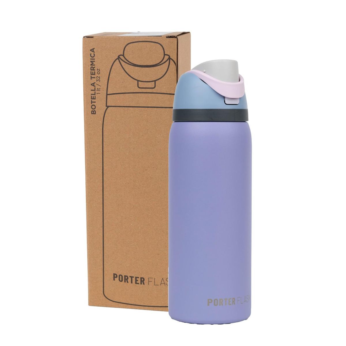LINKON - Botella Termica Termo Agua 1lt Porter Flask Acero Inoxidable - Lila