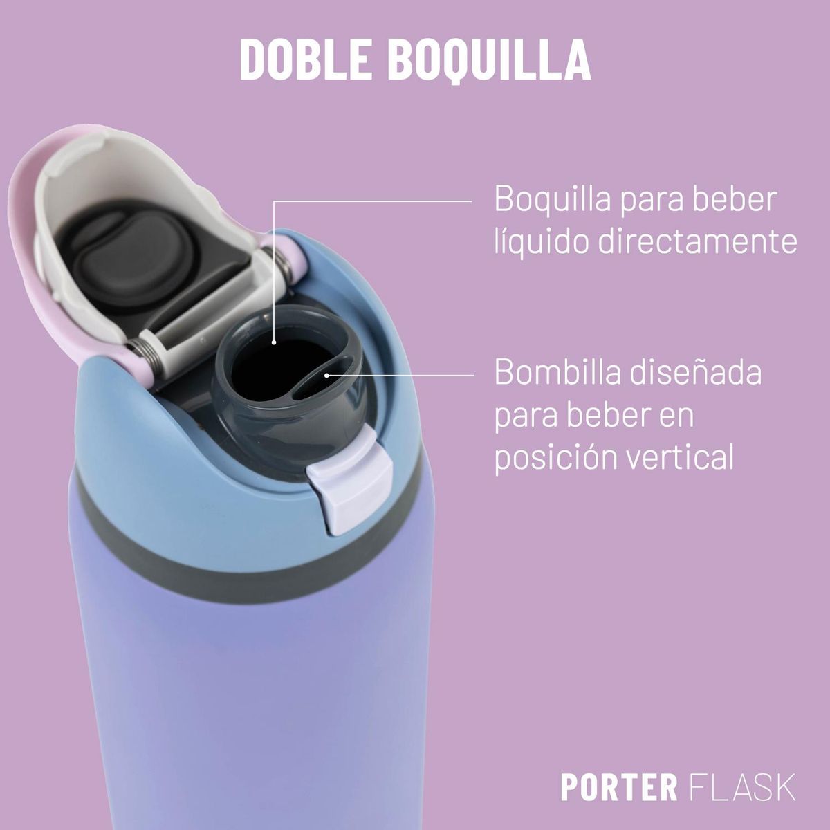LINKON - Botella Termica Termo Agua 1lt Porter Flask Acero Inoxidable - Lila