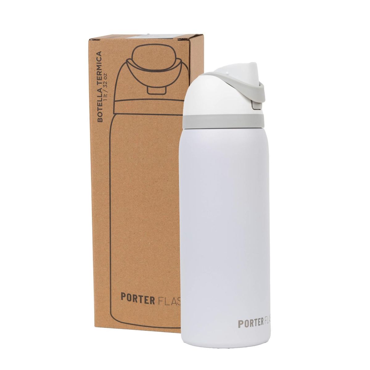LINKON - Botella Termica Termo Agua 1lt Porter Flask Acero Inoxidable - Blanco