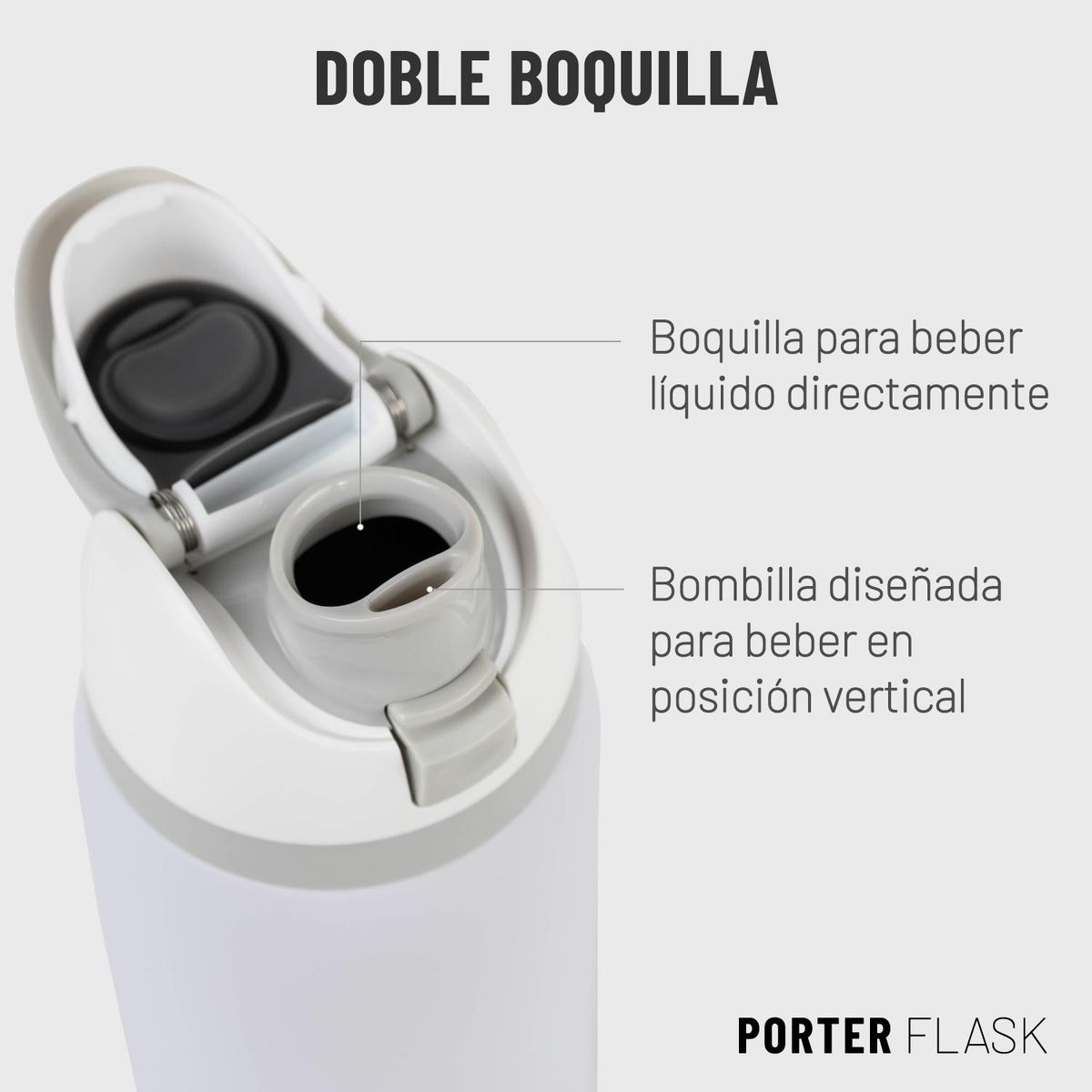 LINKON - Botella Termica Termo Agua 1lt Porter Flask Acero Inoxidable - Blanco