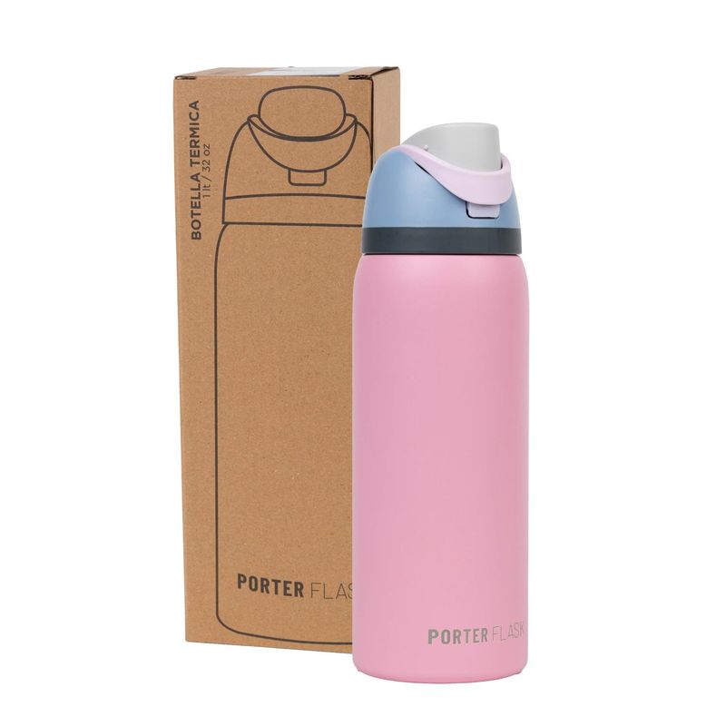 LINKON - Botella Termica Termo Agua 1lt Porter Flask Acero Inoxidable - Rosa