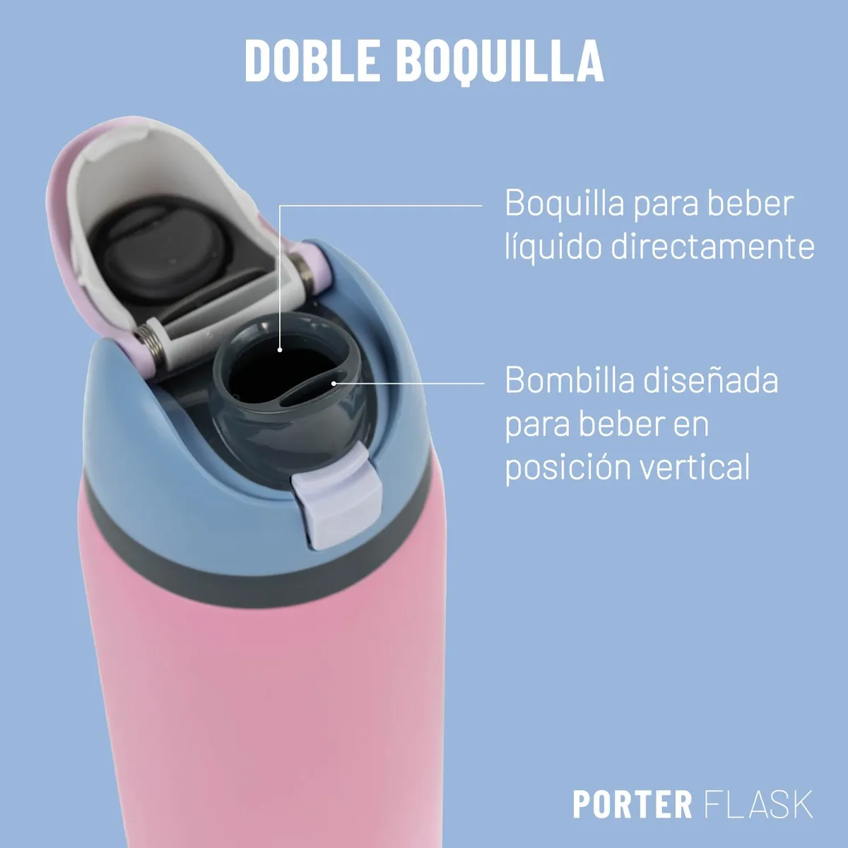 BUFFER FLASK - Botella Termica Termo Agua 1lt Porter Flask Acero Inoxidable - Rosa