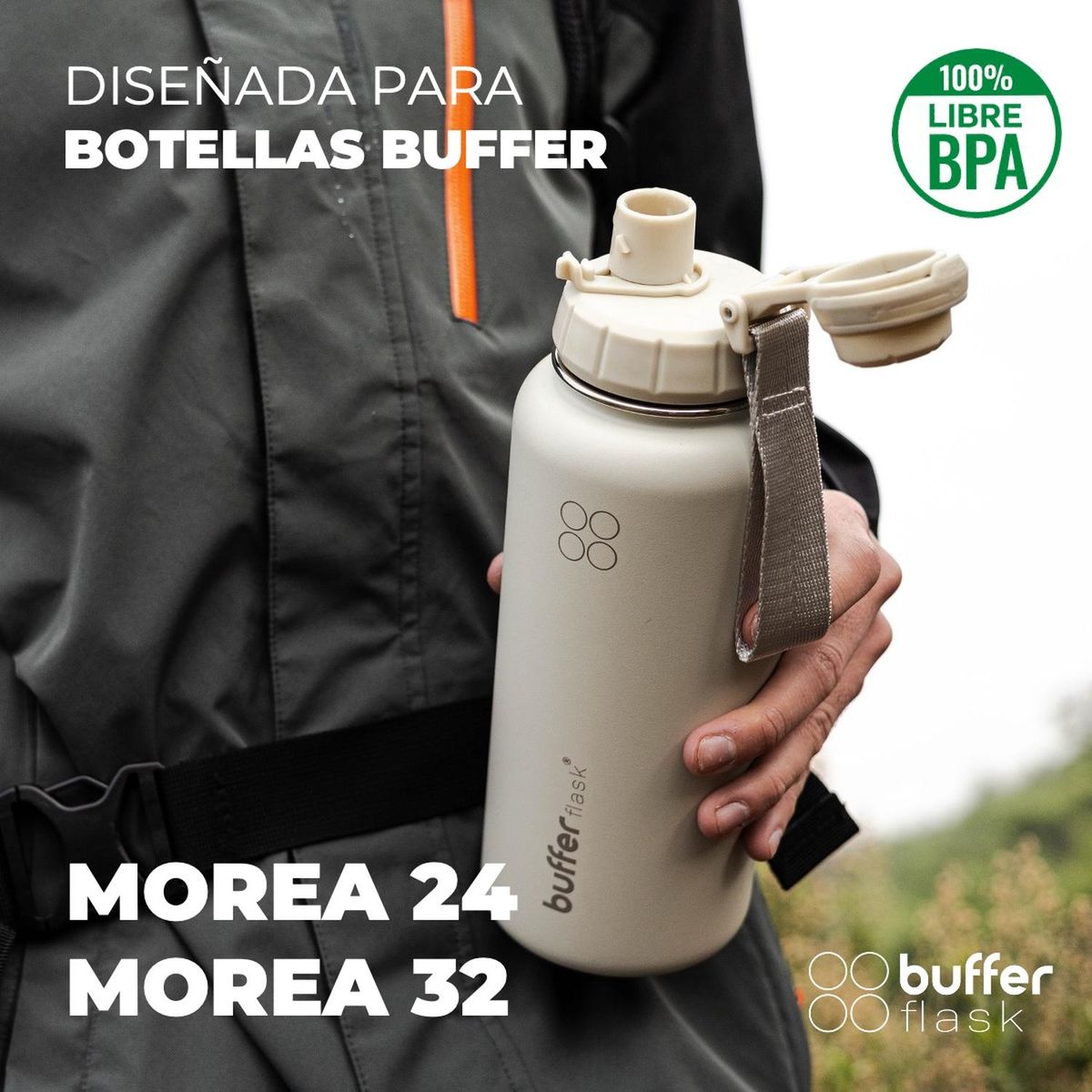 BUFFER FLASK - Tapa Botella Termica Termo Buffer Modelo Morea 24 y 32 - Beige