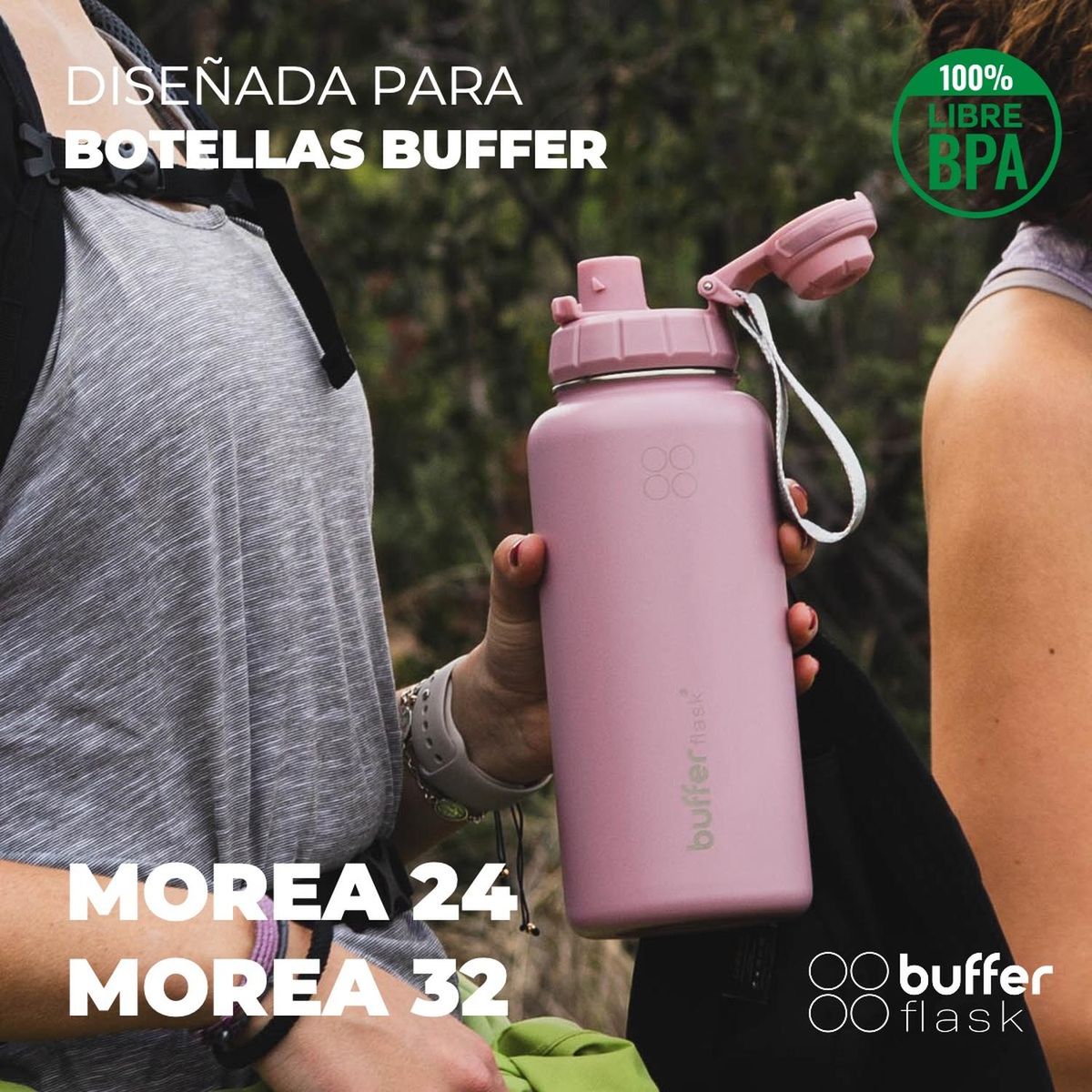 BUFFER FLASK - Tapa Botella Termica Termo Buffer Modelo Morea 24 y 32 - Rosa