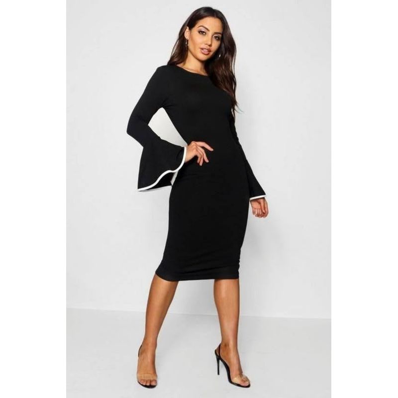 GENERICO - VESTIDO FORMAL CASUAL CON COMBINADO EN LAS MANGAS