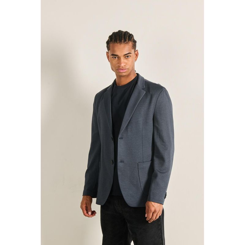 KOAJ - KOAJ Blazer azul con bolsillos de parche y cierre delantero HOMBRE