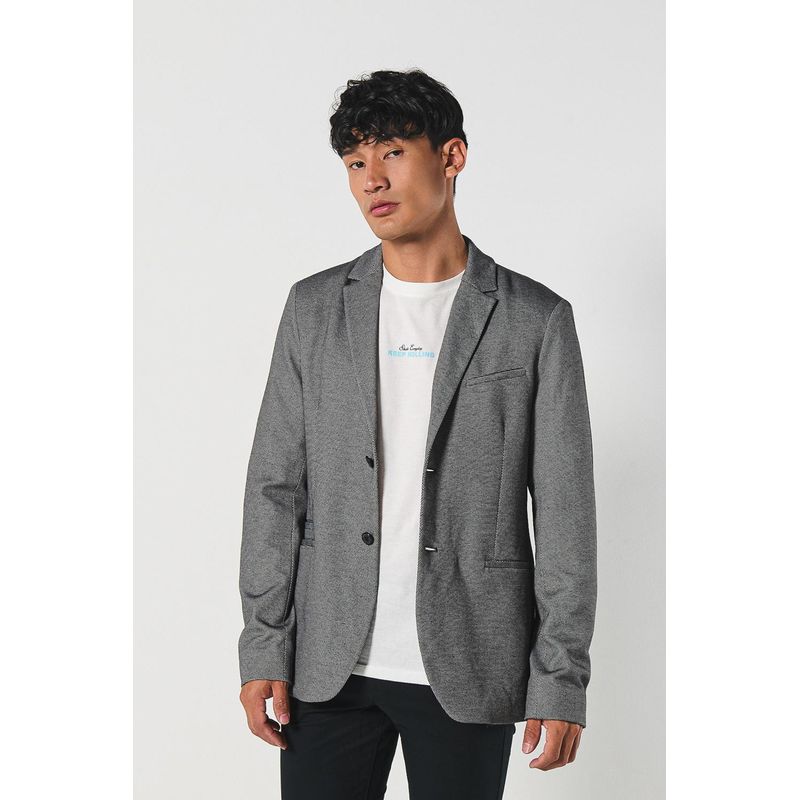 KOAJ - KOAJ Blazer negro con botones y bolsillos de ribete delanteros HOMBRE