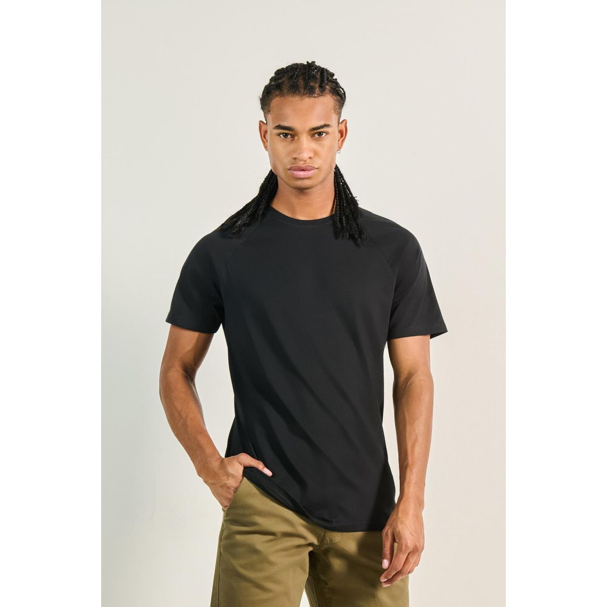 KOAJ - KOAJ Camiseta manga ranglan corta unicolor con cuello redon Hombre