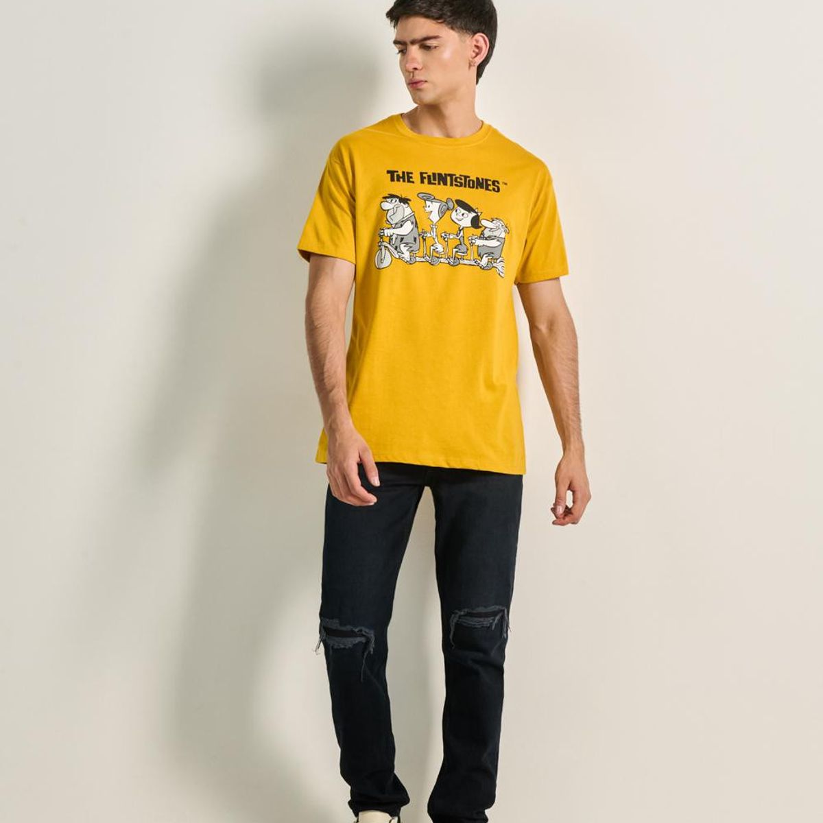 KOAJ - KOAJ Camiseta amarilla cuello redondo con arte de Los Picapi Hombre